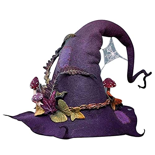 LYEAA Halloween Felt Witch Hat, Adjustable, Cosplay, Party Prop, Foldable, Blue/Purple, Women's