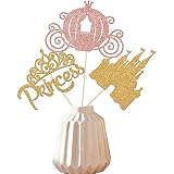 Little Princess Crown Centerpiece Sticks, Princess Theme Party Decorations, Princess Castle Crown Carriage Baby Shower Birthday Party Supplies for Girls 12 Pieces Rose Gold & Gold