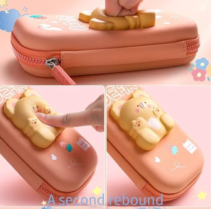 Image of 3D Eva Pencil Case for Kids - Dear Squishy Cartoon Large Capacity Zipper Pencil Case for Kids, Stationary Storage Box Pencil Holder Return Gifts for Kid (Dear Small)