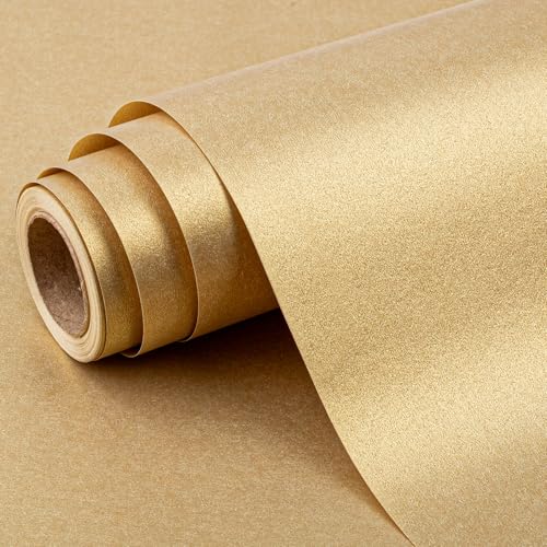 Wikadlik Goldfarbenes Geschenkpapier, 43 cm x 10 m, einfarbig, Perlglanz, Geschenkpapierrolle für Hochzeit, Geburtstag, Jubiläen, Weihnachten