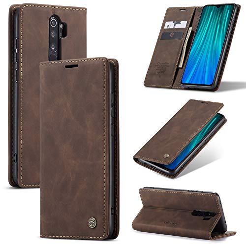 Cracedily Handyhülle für Xiaomi Redmi Note 8 Pro Hülle Klapphülle Premium Lederhülle Klappbar Flip Case Tasche Magnet Kartenfach Standfunktion Klapphülle Schutzhülle für Redmi Note 8 Pro Kaffee
