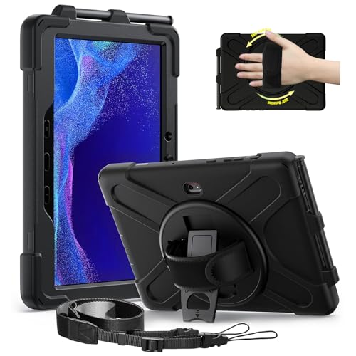 DreamerX for Samsung Galaxy Tab Active 5 Pro 2025/Active 4Pro 2022/Active Pro 2019 10.1' Case, Heavy Duty Shockproof Silicone Drop Protection Cover with Handle 360° Stand Hand/Shoulder Strap, Black