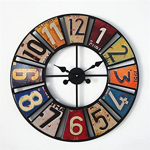 Outdoor Garden Wall Clock, 60cm Round Waterproof Retro Wall Clock Digital Creative License Plate Wall Clock, Indoor and Outdoor Silent Quartz Clock Decoration