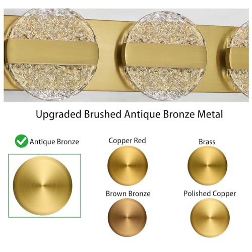 Image of Luxury Brushed Gold Bathroom Vanity Light with High CRI 90+ LED for True Colors, 15W 6000K Cool White Modern Bathroom Lights Fixture Over Mirror for Makeup & Shaving