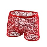 Cambkatl Men's Floral Lace Sheer Boxers Shorts See Through Bikini Sexy Lingerie Nightclub Underwear Shorts