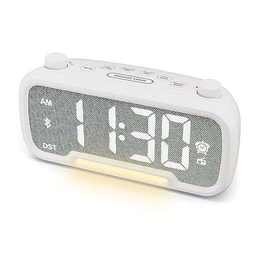 Bluetooth Speaker Alarm Clock with FM Radio,Bedside Radio Alarm Clock with 2 USB Chargers,Adjustable Dimmer andVolume,12/24H,Snooze,Battery Backup,Plugged in Clock Radio for Adult Kid Heavy Sleeper