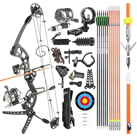 surwolf Bowfishing Compound Bow Kit Ready to Fish Kit with Bowfishing Reel, Bow Fishing Arrows Right & Left Hand for Adult/Youth Fishing Hunting, Target Shooting (Left Handed, Black) Cover