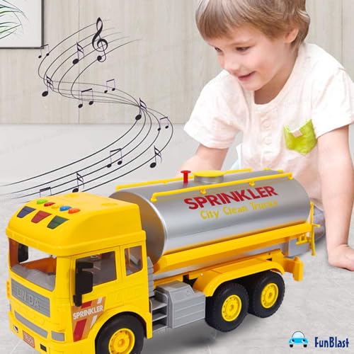 Image of FunBlast City Clean Tanker Truck, Big Size Pull Back Tanker Truck Toy, Friction Power Toy Trucks for 3+ Years Old Boys and Girls, Light & Sound Toys for Kids with 6 Wheels (Yellow)