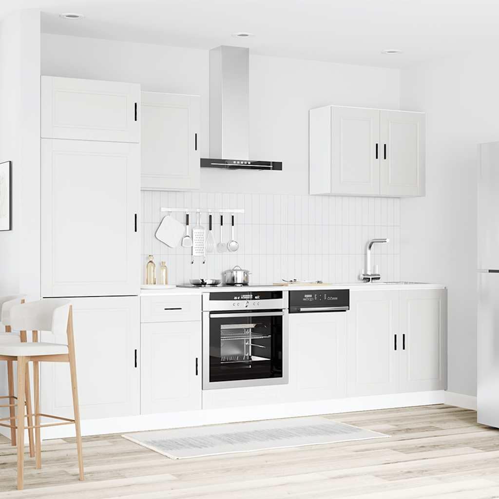 Kalmar - Set di 7 mobili da cucina in legno bianco, mobiletto da bar, mobiletto da cucina, multiuso, per soggiorno, cucina, bagno, sala da pranzo