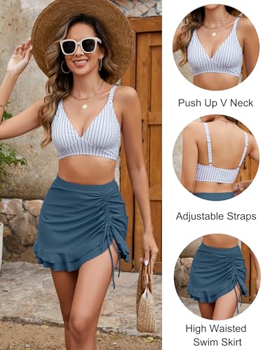 Blooming Jelly Women's High Waisted Bikini Sets Tummy Control Swim Skirt Two Piece Swim Suit 2025 Retro Swimsuit