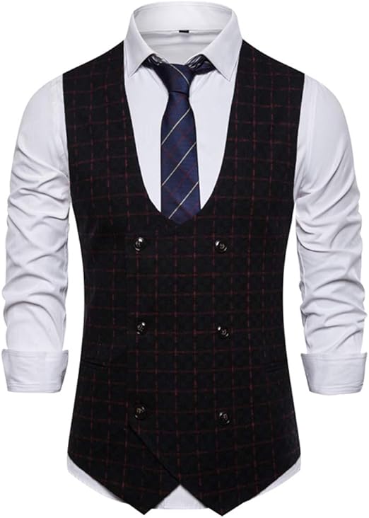Suit Vest Slim Fit Men's Fashion Double Breasted U Neck Blazer Vest
