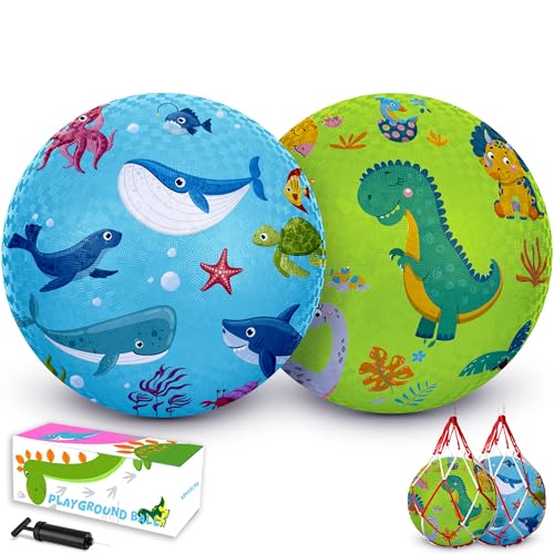 2 Pack Cartoon Kickball Set, 8.5 Inch Toddler Playground Balls, Bouncy Balls Ball for Kids Ages 3 and Up Gift, Dodgeballs Includes Pump and Storage Bag, Outdoor & Indoor Games Toy Balls for Toddlers