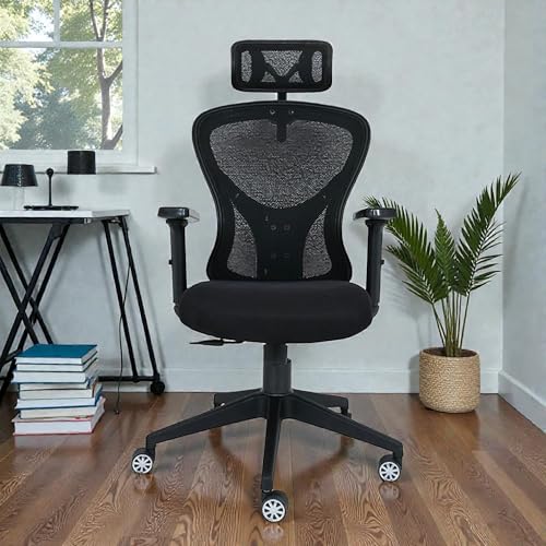 Image of High Back Ergonomic Mesh Office Chair with Adjustable Headrest & Armrests, Breathable Back, Premium Cushioned Seat, Chrome Base Swivel Task Chair for Home & Office (Black)