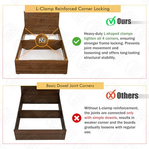 Image of ABOUT SPACE Bed - (80 x 38 inches) Single Bed Without Storage | Engineered Wooden Bed Frame with Airflow & MDF Support Board for Mattress | 1-Year Warranty Cot for Bedroom - Columbia Walnut