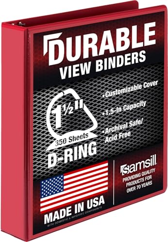 Samsill Durable 1.5 inch 3 Ring Binder D Ring Binder 100% Recycled Chipboard Red