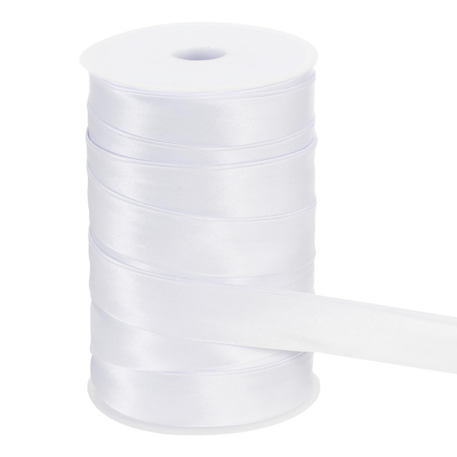 Ruban de biais en satin blanc double pli 2,5 cm x 49,7 m pour couture et ourlet de finition