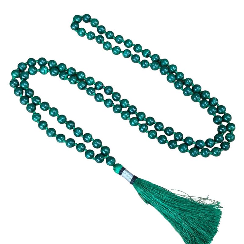 Natürliche AAA-grüne Malachit-Japa-Mala-Halskette, Gebets-Mala-Perlen, 108 Kyanit-Edelstein-Mala, buddhistische Mala, handgeknüpfte 8 mm Mala