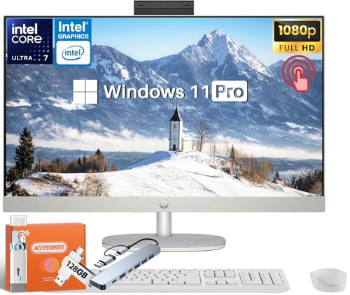 Image of HP 2025 27 inch FHD All-in-One Touchscreen Desktop, Intel Ultra 7 155U 12-Core (4.8GHz), 32 GB DDR5, 1 TB SSD, Anti-Glare IPS, Adjustable Angle, Intel Graphics, Wi-Fi 6, Windows 11 Pro, w /Accessories