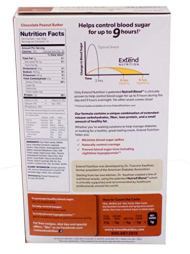 Extend Bars, High Protein, Sugar Free and 1 Net Carb Snack 1.41 Ounce Bars, Chocolate Peanut Butter, 15.0 Count - Thumbnail 6