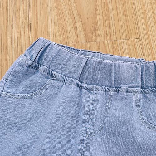 Slit Stretch Bottoms Denim for Kids Children Cute Butterfly Pearl Beaded Jeans Elastic Wasit Trousers Summer Fall4