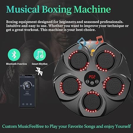Image of Music Boxing Machine Home Wall Mounted Electronic Boxing Machine Black, Portable Smart Bluetooth LED Lights Musical Boxing Machine, Home Kids Adult Boxing Training, Stress Release
