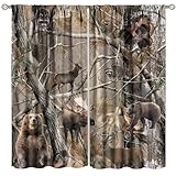 Djaby Camo Hunting Window Curtains, Wildlife Animal Hunting Deer Bear Elk Turkey Tree Window Treatment for Bedroom Living Room 42' W X 45' L