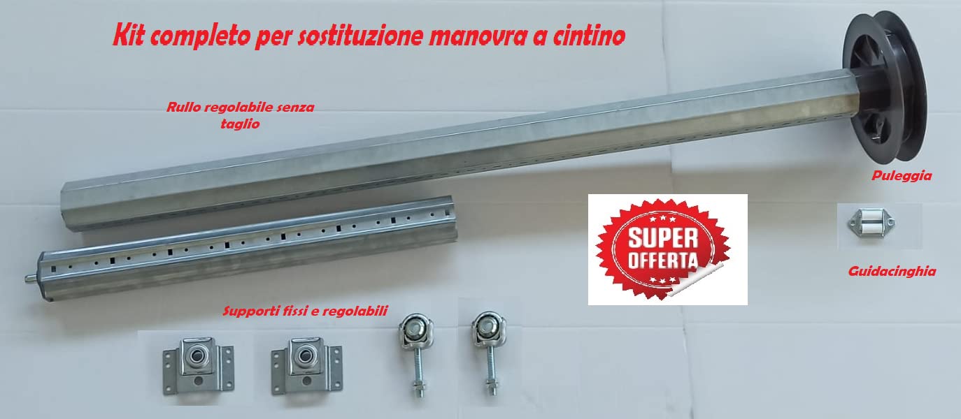 Kit COMPLETO Rullo per Tapparelle Avvolgibili a Cinghia REGOLABILE e RESISTENTE Varie Misure Disponibili (da 100 cm a 135 cm)