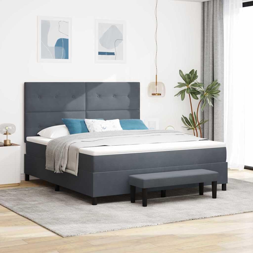 Samt Kopfteil Modernes Design Boxspringbett Dunkelgrau 180 x 200 cm