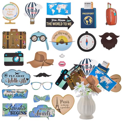 SOFPLATE 1 lot de 23 décorations de Gâteaux à Thème de Voyage Décorations de Fête à Thème de Voyage Mini Valise en Papier Carte du Monde Avion...