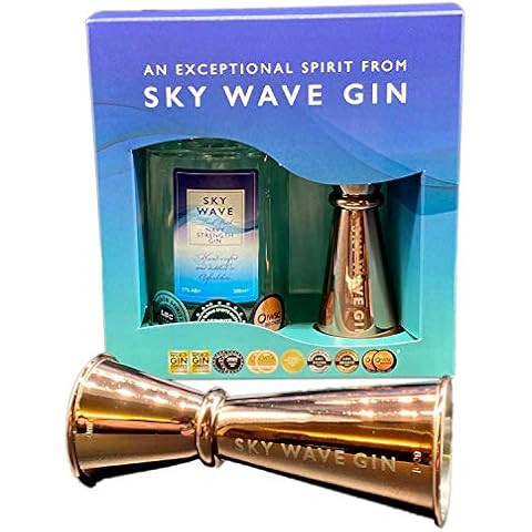Sky Wave Gin Gift Box | Sky Wave Premium Navy Strength Gin 200ml, 42% ABV | Sky Wave Gin Branded Jigger Cover