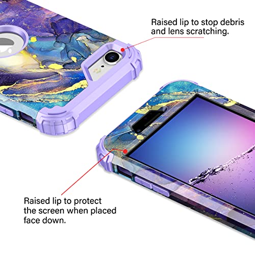 Rancase For Iphone Se 2022/2020 Case,Three Layer Heavy Duty Shockproof Protection Hard Plastic Bumper +Soft Silicone Rubber Protective Case For Apple Iphone Se 2022/2020 4.7 Inch,Purple #TOP3