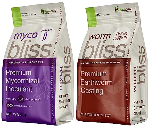 Myco Bliss (1Lb Powder) + Worm Bliss (1 Qt) - Mycorrhizal Fungi Root Enhancer - Earthworm Castings Organic Fertilizer - Mycorrhizae Inoculant For Healthy Root Growth & Nutrient Absorption #TOP12