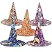 Price comparison product image Adult Child Cosplay Magic Witch Sorcerer Hat, Colorful Doodle Skull Pumpkin Ghost Print Halloween Costume Party Decoration