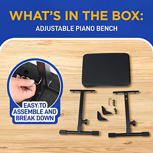 Pyle Adjustable Bench Portable Stool For Electronic Digital Keyboard Pianos, 4 Non Skid Sleeves, High Density Foam Padded Seat, Black #TOP5