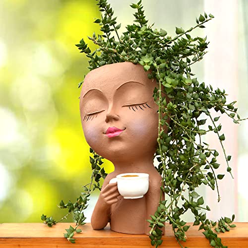 Face-Flower-Pot-Head-Planter-Small-Plant-Pots-Planters-for-Indoor-Plants-Plant-Pot-with-Drainage-Succulent-Flower-Pots-Face-Planter-Gifts-for-Women-Mom-Sister-Coffee-Table-Decor-Brown-Vase-Decor Face Flower Pot Head Planter Small Plant Pots Planters for Indoor Plants Plant Pot with Drainage Succulent Flower Pots Face Planter Gifts for Women Mom Sister Coffee Table Decor Brown Vase Decor