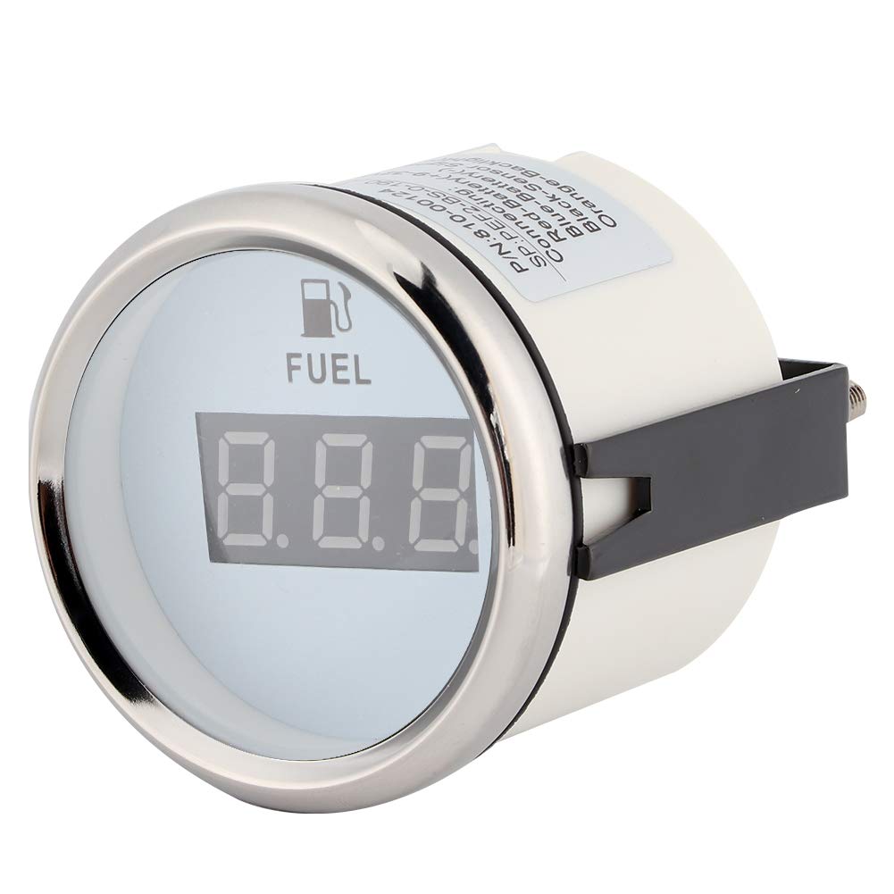 Indicatore livello carburante, 2 pollici 190ohm Indicatore livello carburante Indicatore livello olio digitale Percentuale per moto barca Cat Cat 12V/24V(Cornice d'argento su bianco)