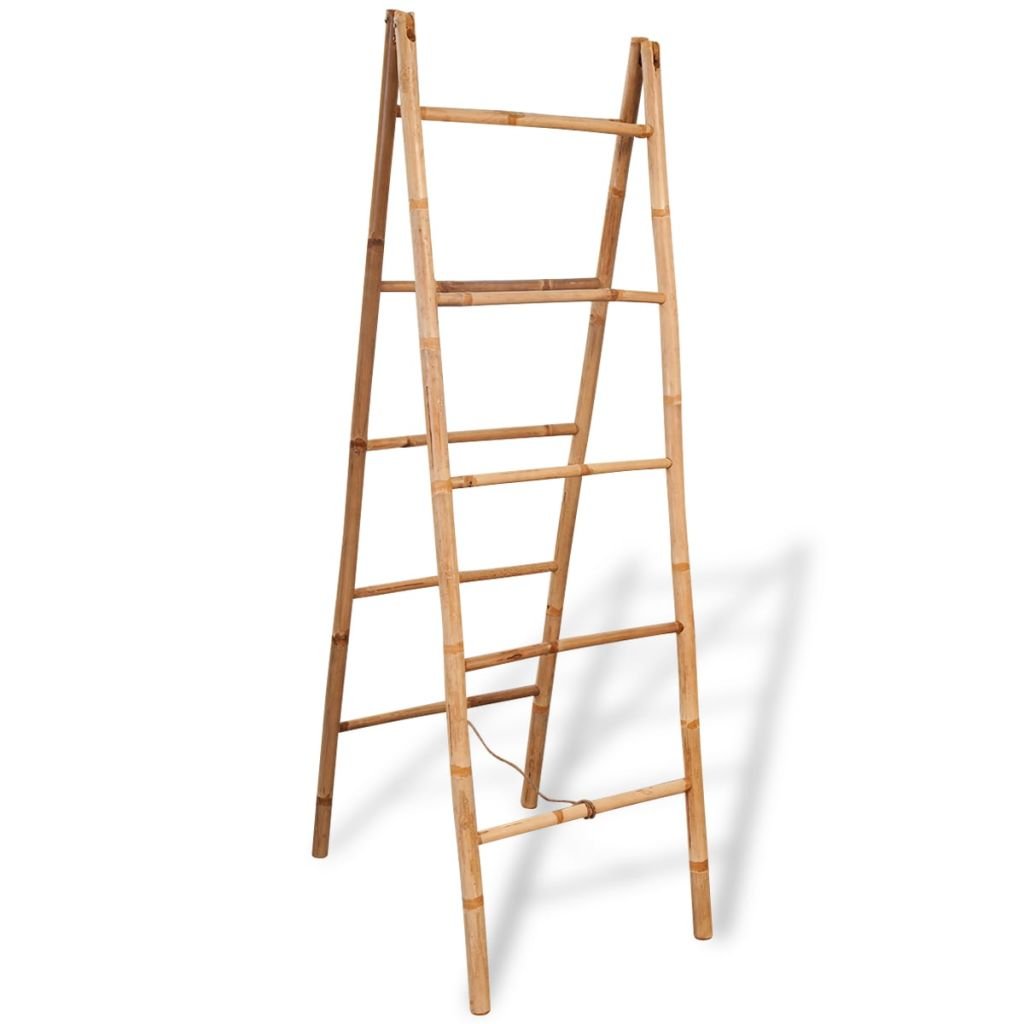 Homgoday Escalier double porte-serviettes avec 5 piquets en bambou 50 x 160 cm, meubles pour maison intérieure extérieure salon chambre à coucher