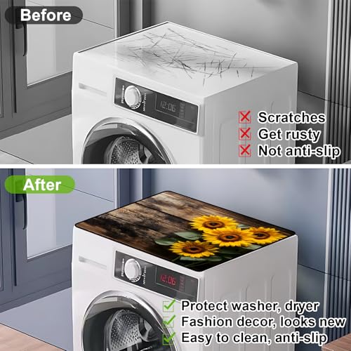 Image of Non-Slip Washer & Dryer Top Cover Mat Dust-Proof Protective Pad with Absorbent Surface & Rubber Backing, Waterproof & Heat Resistant Laundry Room Decor (Sunflower, 23.6 inch x 19.7 inch)