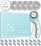 Rotary Cutter Set - Quilting Kit incl. 45mm Fabric Cutter, 5 Replacement Blades, A6 Cutting Mat and Craft Clips - Ideal for Crafting, Sewing, Patchworking, Crochet & Knitting (Turquoise, A6)