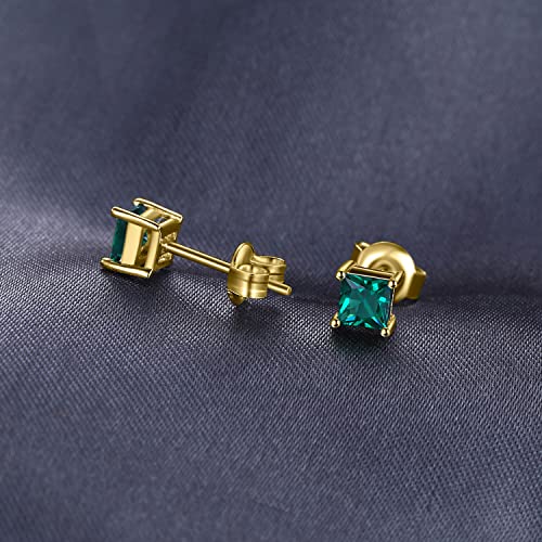 JewelryPalace Square 0.8ct Genuine Garnet Peridot Amethyst Citrine Topaz Created Ruby Sapphire Simulated Emerald Gemstone Stud Earrings Women, 14k Gold Plated 925 Sterling Silver Earring Jewelry Set4