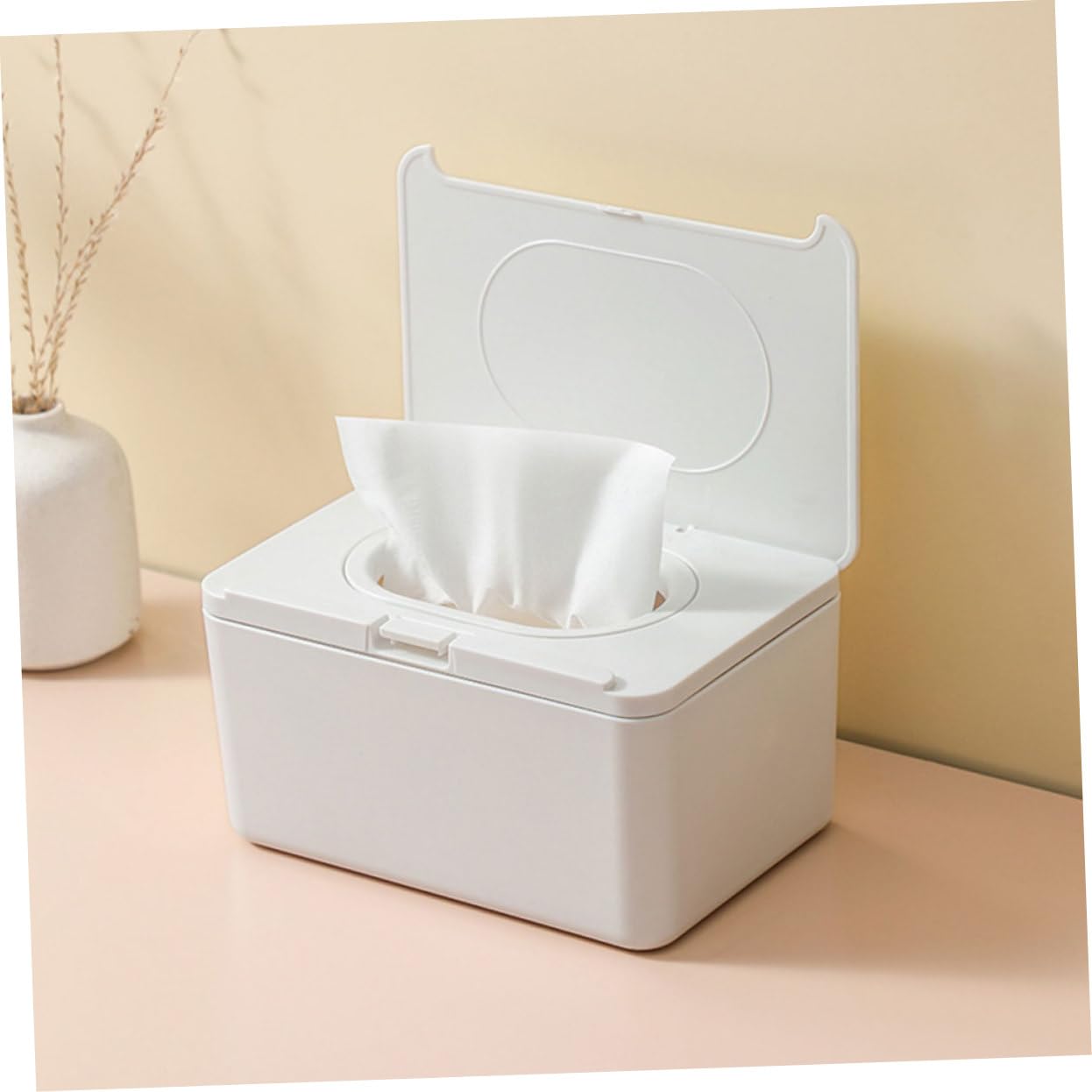 BESTonZON 2 Stück-pack Babyfeuchttücherbox aus Kunststoff Tragbarer und Wiederverwendbarer Feuchttuchspender in Weiß für Zuhause und Unterwegs Moderner Stil