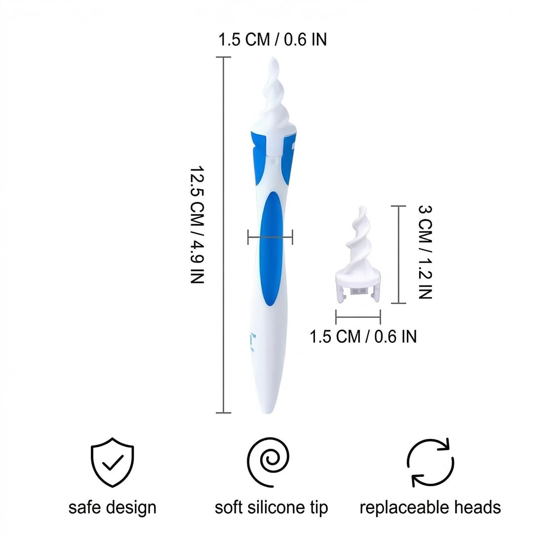 Nettoyeur Oreille, Eliminateur de cire d'oreille, sûr et doux kit de nettoyage d'oreille en silicone à spirale à 360 degrés avec 20 têtes de remplacement lavables, adapté aux enfants et aux personnes