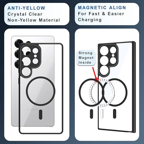 Image of CEDO Backcover for Samsung Galaxy S25 Ultra (5G) | Compatible with Magsafe Wireless Charging | Camera Protection Shockproof Case | Magnetic Ring Lock Transparent Acrylic Clear Backcase (Black)