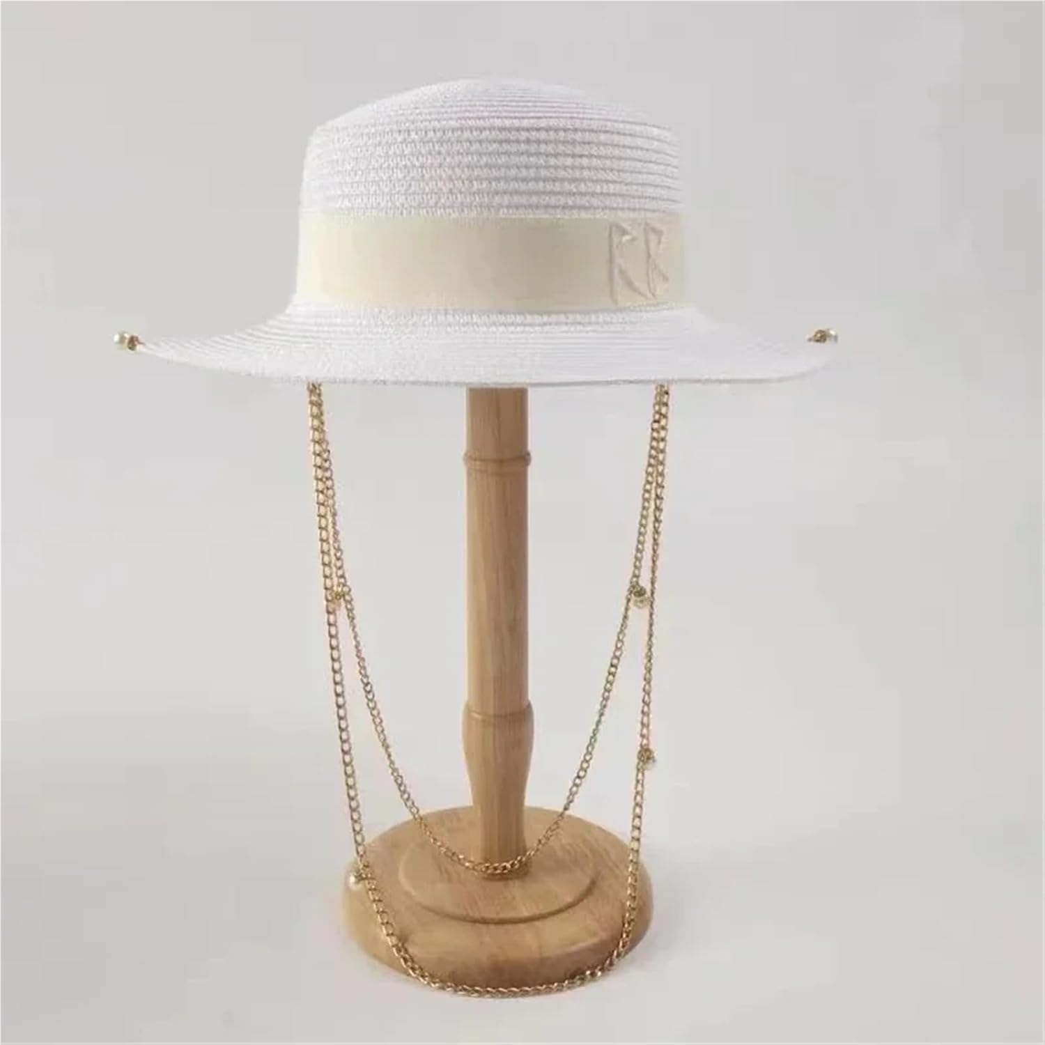 Double Chain Strap Hat Straw Sun Hat for Women Summer Beach Sunscreen Wide Brim Adjustable Casual Cap