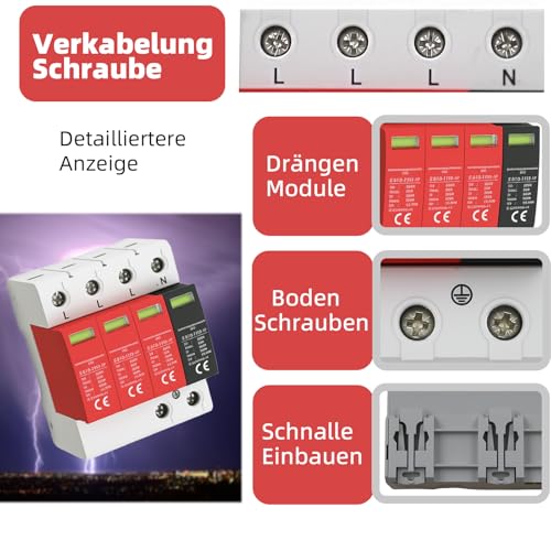 Überspannungsschutz, Überspannungsableiter Typ 1+ Typ 2, Typ(B+C) 4-Polig, Überspannungsschutz Typ 1, Überspannungsschutz Typ 2, Überspannungsschutz PV,Maximaler Ableitstrom von 50 Ka