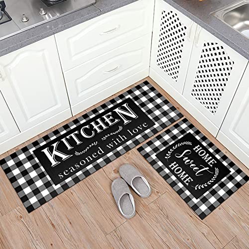 Holvdeng Buffalo Plaid Kitchen Mat Set Of 2 Non Slip Thick Kitchen Rugs And Mats For Floor Comfort Standing Mats For Kitchen, Sink, Office, Laundry, 17"X47"+17"X28" #TOP2