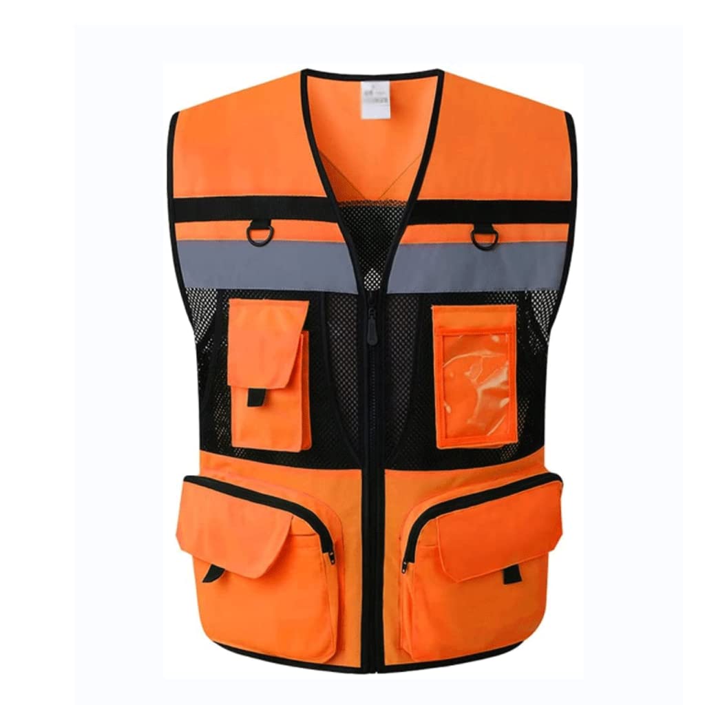 TOMYEUS Chaleco Reflectante de Alta Visibilidad Nocturna con Bolsillo con Cremallera Ciclismo Correr Traje Reflectante Malla Transpirable Chaleco de Seguridad de Dos Tonos