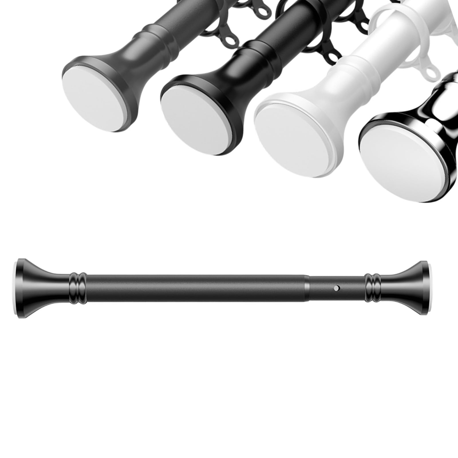 Tringle à Rideaux Extensible en Acier Inoxydable Barre de Douche sans Percage Autobloquante Fixation par Pression Poteau de Rideau pour Salle de Bain Toilette Penderie Cuisine(Noir,160-250CM)
