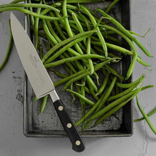 Sabatier - Couteau Chef IDEAL 100% Forgé - Fabriqué en France - 15 cm - Lame en Inox et Rivets en Laiton - Idéal pour Émincer, Trancher et Hacher avec Précision