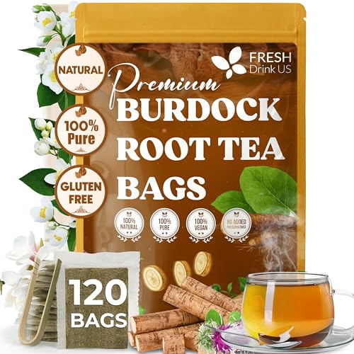 Image of FreshDrinkUS, Premium 120 Burdock Root Tea Bags, 100% Natural & Pure, Herbal Tea. Made with Natural Material Tea Bags. No Sugar, No Caffeine, No Gluten, Vegan.